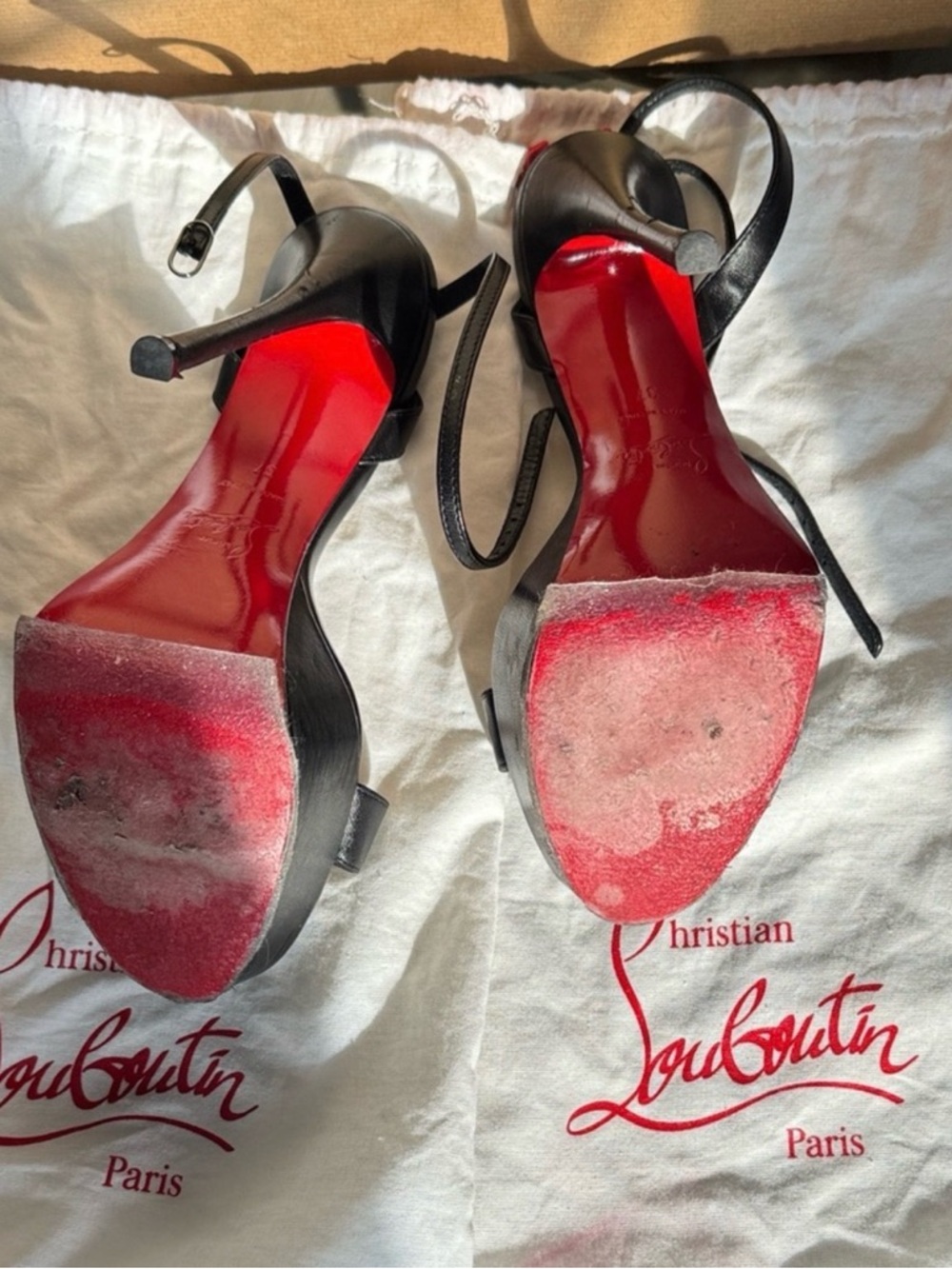 Christian Louboutin Black Leather Platform Slingback Heels - Picture 3 of 4